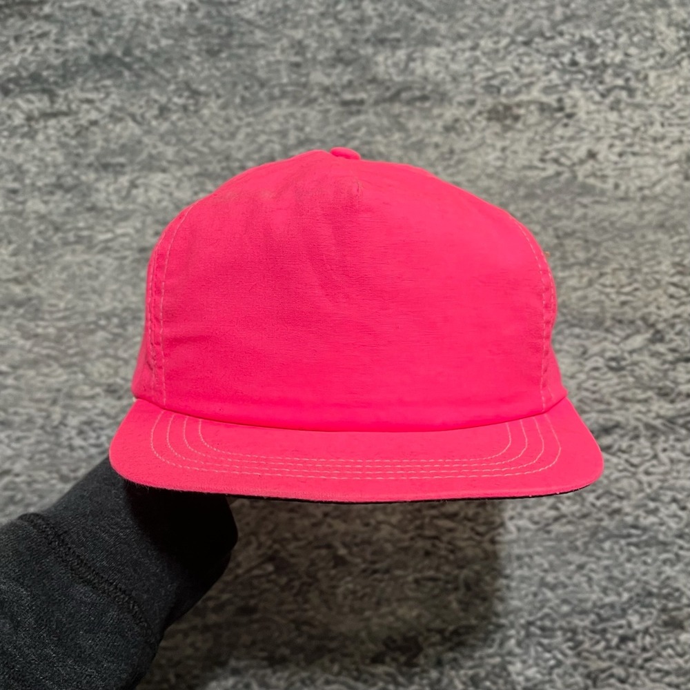 Vintage 80s 90s Blank Pink Trucker Hat Mesh Snap Back Adjustable